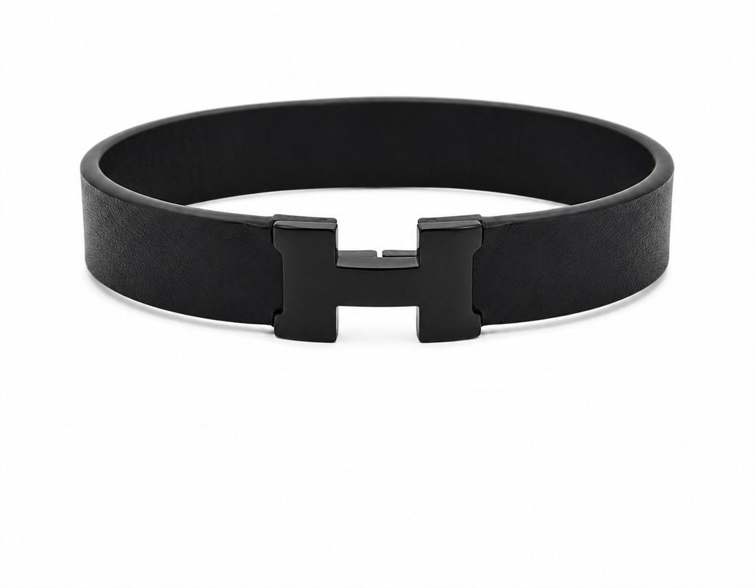 Bracelet homme noir – acier inoxydable, coffret luxe orange