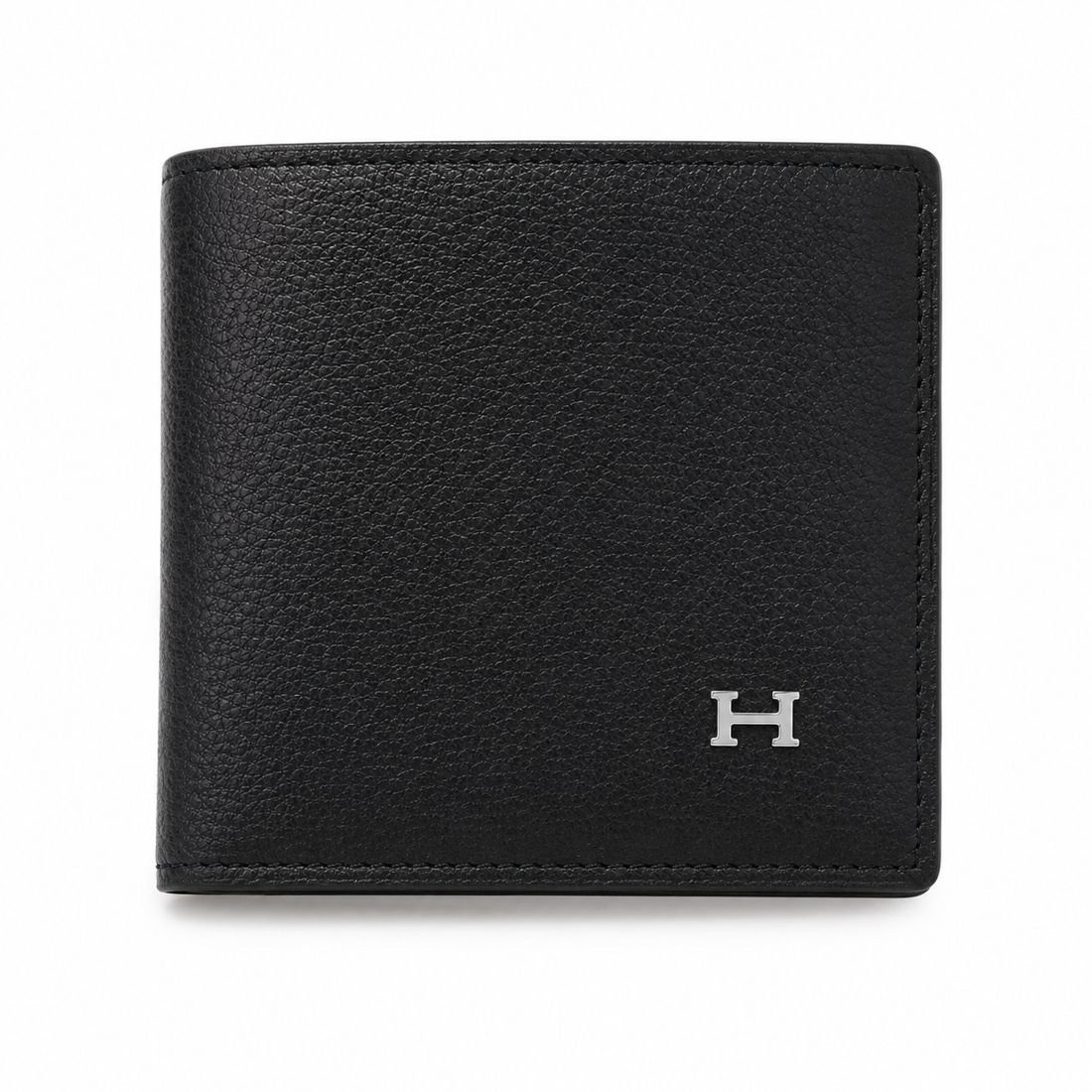 Portefeuille homme noir – similicuir texturé, lettre H argentée
