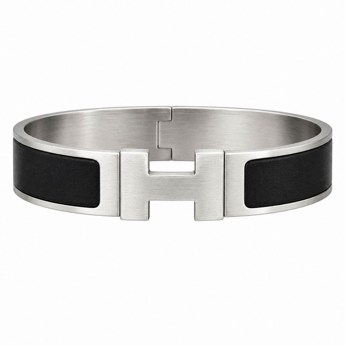 Manchette homme argent brossé – fermoir H, taille 7 cm